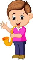 boy plays saxophone vector