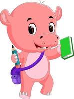 Cute hippo go to school vector