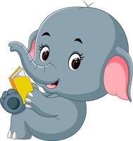 Cute elephant reading a book. vector