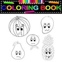 fresh fruit with face coloring book vector