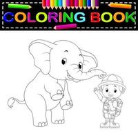 Zookeeper and elephant coloring book vector