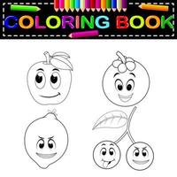 libro para colorear fruta fresca con cara vector