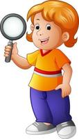 young boy holding a magnifying lens vector