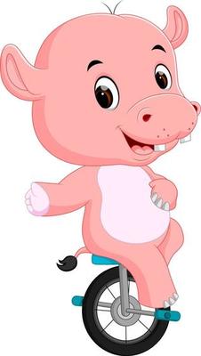 cute happy hippopotamus riding unicycle