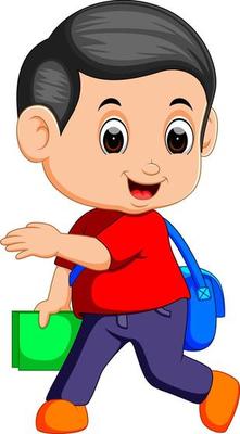 Cute boy walking with books