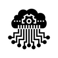 cloud storage and working process neural network glyph icon vector illustration