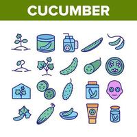 Cucumber Vegetable Collection Icons Set Vector