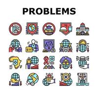 Social Public Problems Worldwide Icons Set Vector