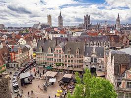 Impressive cityscape of Gent from Gravensteen -Castle of Counts- in gent, Belgium. photo