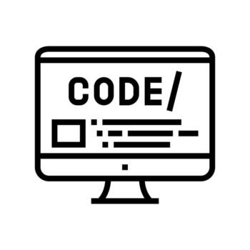code on computer screen line icon vector illustration