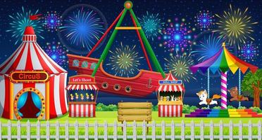 Amusement park scene with circus tent and firework vector