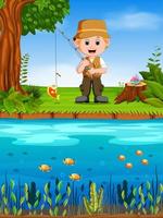 Fisherman fishing in a river vector