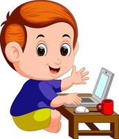 cute boy using laptop computer vector