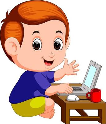 cute boy using laptop computer