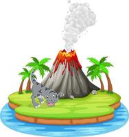 Dinosaur and volcano eruption illustration vector