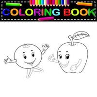 Libro para colorear de granada y manzana con cara vector