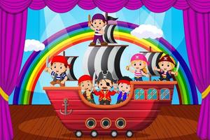 Kids playing pirate on stage vector