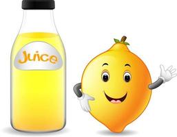 Bottle of lemon juice with cute lemon cartoon vector