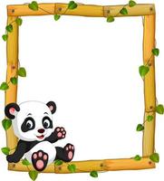 Panda on the wood frame with roots and leaf vector