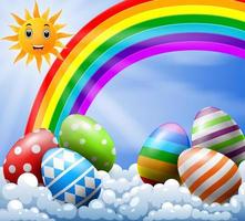 sky with Easter eggs near the rainbow vector