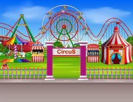 Amusement park scene at daytime with many rides vector