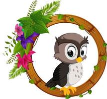 owl on round wood frame vector