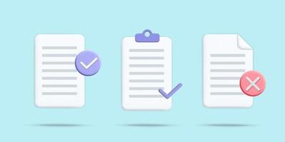 3d vector approved and disapproved stack of paper sheets icon design