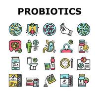 conjunto de iconos de colección de bacterias probióticas vector