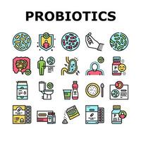 Probiotics Bacterium Collection Icons Set Vector