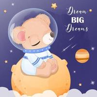 Space Bear in Watercolor Illustration vector