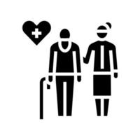 helping and caring for elderly people glyph icon vector illustration