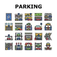 Underground Parking Collection Icons Set Vector