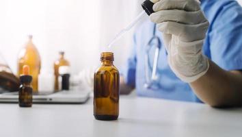 Double exposure of technology healthcare And Medicine concept. Two doctors using digital tablet and modern virtual screen interface icons panoramic banner, blurred background. photo
