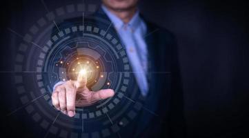 futuristic digital processing of biometric identification fingerprint scanner. concept of surveillance and security scanning of digital programs cyber futuristic applications photo