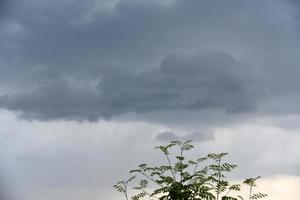 nubes de tormenta de tormenta negra en el horizonte en un día de verano. foto