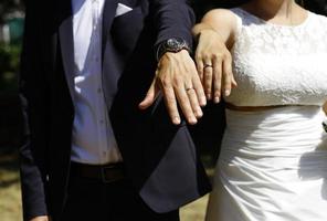 Newlyweds presenting their wedding rings photo