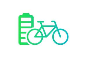 Electric bicycle fully charged battery energy indicator green gradient icon. Electrical transportation bike accumulator charger symbol. Electro charging cycle. Eco friendly transport recharge eps sign vector