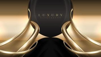 Gold luxury background with black with line curve decoration and glitter light effect elements. vector