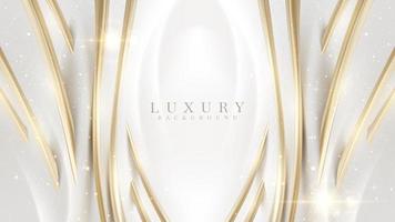 White luxury background with golden curve line element and glitter light effect decoration. vector