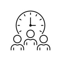 Efficiency Team Work Process Schedule Clock Optimization Line Icon. Time Management Outline Icon. Productivity, Control Deadline Linear Pictogram. Editable Stroke. Isolated Vector Illustration.