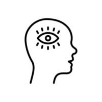 Illuminati Eye in Human Brain Line Icon. Khamsa Providence Linear Pictogram. Egypt Amulet Think Energy Outline Icon. Fatima Hamsa. Intelligent Solution. Editable Stroke. Isolated Vector Illustration.