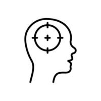 Human Head Target Line Icon. Marketing Sociology Focus Goal on Customer Mind Linear Pictogram. Centric Aim Destination Outline Icon. Cognitive Knowledge. Editable Stroke. Isolated Vector Illustration.