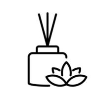 Scented Reed Diffuser Oil Line Icon. Aromatherapy Linear Pictogram. Aroma and Fragrance Therapy Stick in Glass Outline Icon. Editable Stroke. Isolated Vector Illustration.