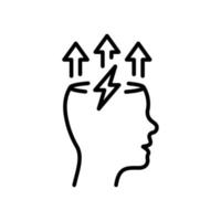 Brain and Lightning Bolt Line Icon. Stress, Creative Mind, Headache Linear Pictogram. Creativity Think, Smart Brainstorm Outline Icon. Mental Power. Editable Stroke. Isolated Vector Illustration.