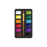 Watercolor paintbox icon in flat style isolated on white background. Paints with brush. Vector illustration
