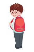 lindo personaje escolar con mochila aislada en fondo blanco. alumno feliz en uniforme escolar. concepto de educación ilustración vectorial vector