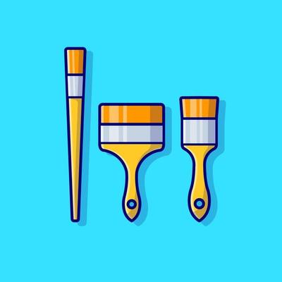 Paint Brush Set Cartoon Vector Icon Illustration. Art Object  Icon Concept Isolated Premium Vector. Flat Cartoon Style