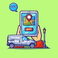 ilustración de icono de vector de dibujos animados de transporte de taxi en línea. concepto de icono de tecnología empresarial vector premium aislado. estilo de dibujos animados plana