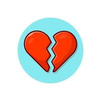 Ilustración de icono de vector de dibujos animados de amor de corazón roto. signo objeto icono concepto aislado premium vector. estilo de dibujos animados plana