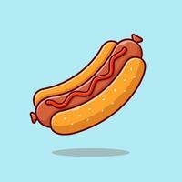 Hotdog Cartoon Vector Icon Illustration. Food Object Icon  Concept Isolated Premium Vector. Flat Cartoon Style